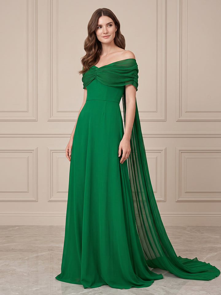Chiffon A Line Off the Shoulder Ruched Formal Dresses