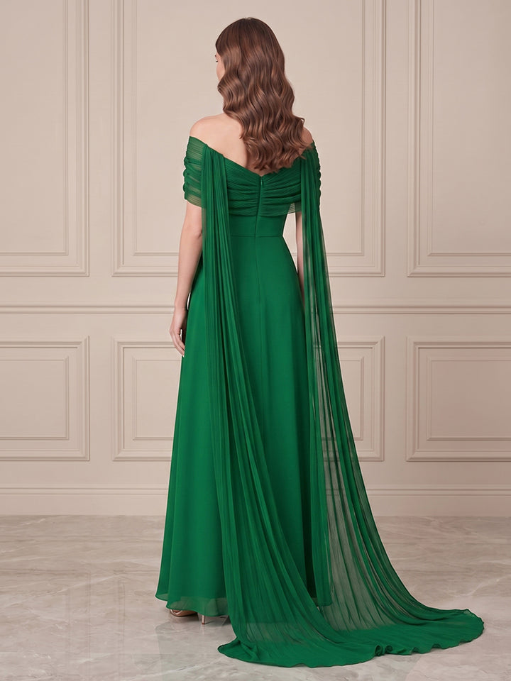 Chiffon A Line Off the Shoulder Ruched Formal Dresses