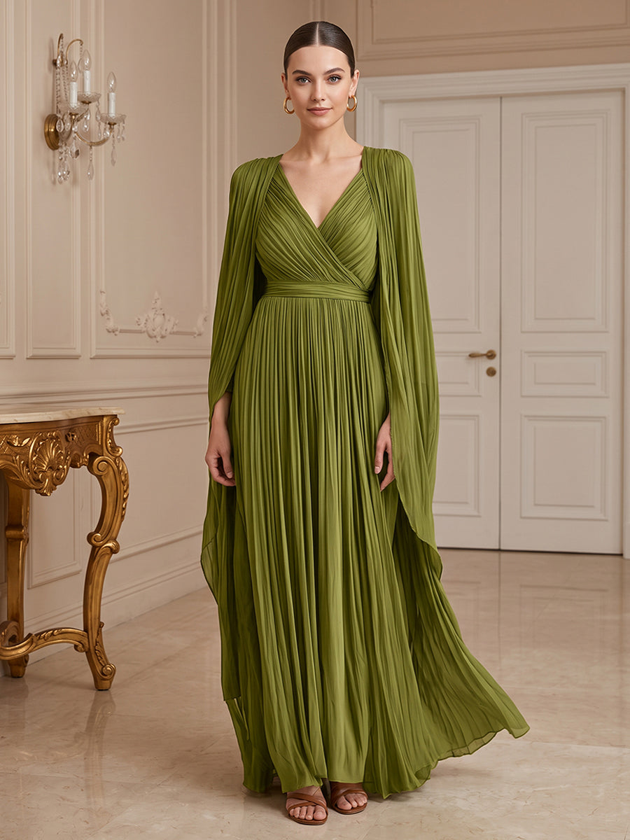 Chiffon A Line V Neck Pleats Formal Dresses