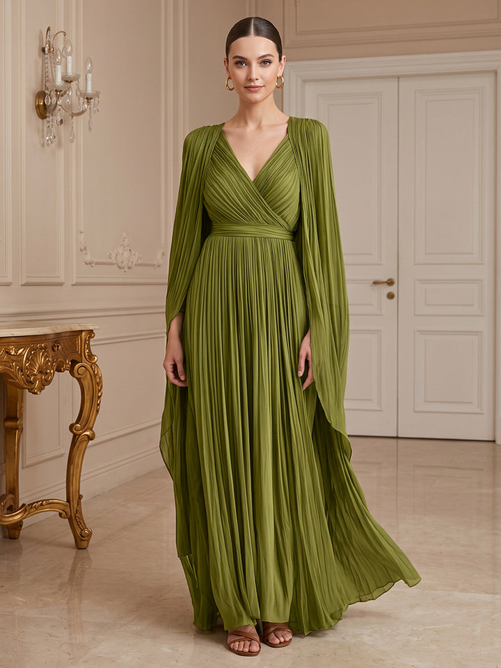 Chiffon A Line V Neck Pleats Formal Dresses