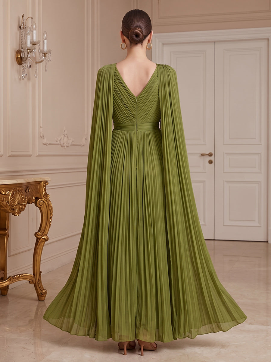 Chiffon A Line V Neck Pleats Formal Dresses