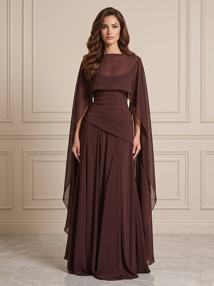 Chiffon A Line Jewel Neck with Cape Formal Dresses