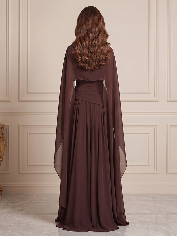 Chiffon A Line Jewel Neck with Cape Formal Dresses