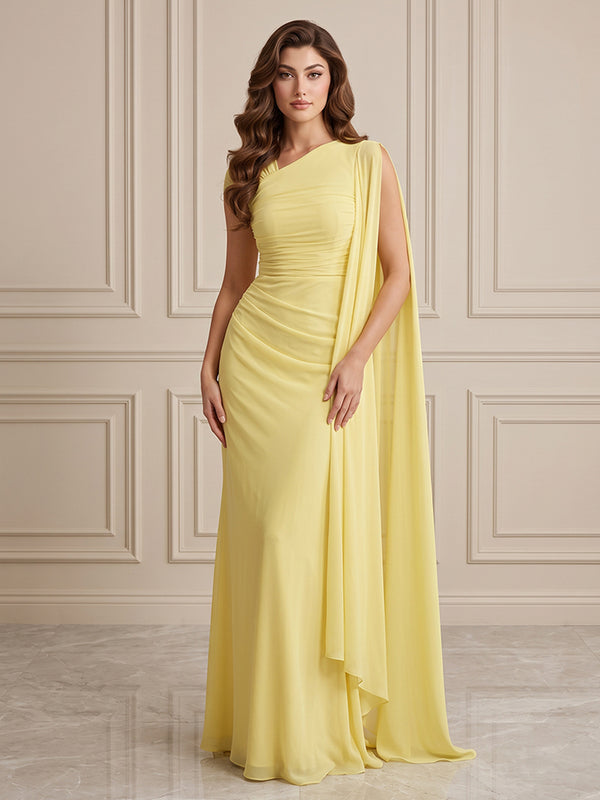 Chiffon Mermaid One Shoulder Ruched Waist Formal Dresses