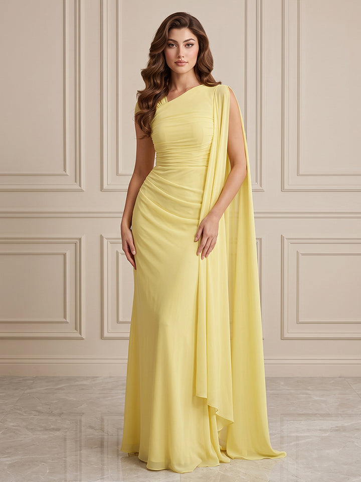 Chiffon Mermaid One Shoulder Ruched Waist Formal Dresses