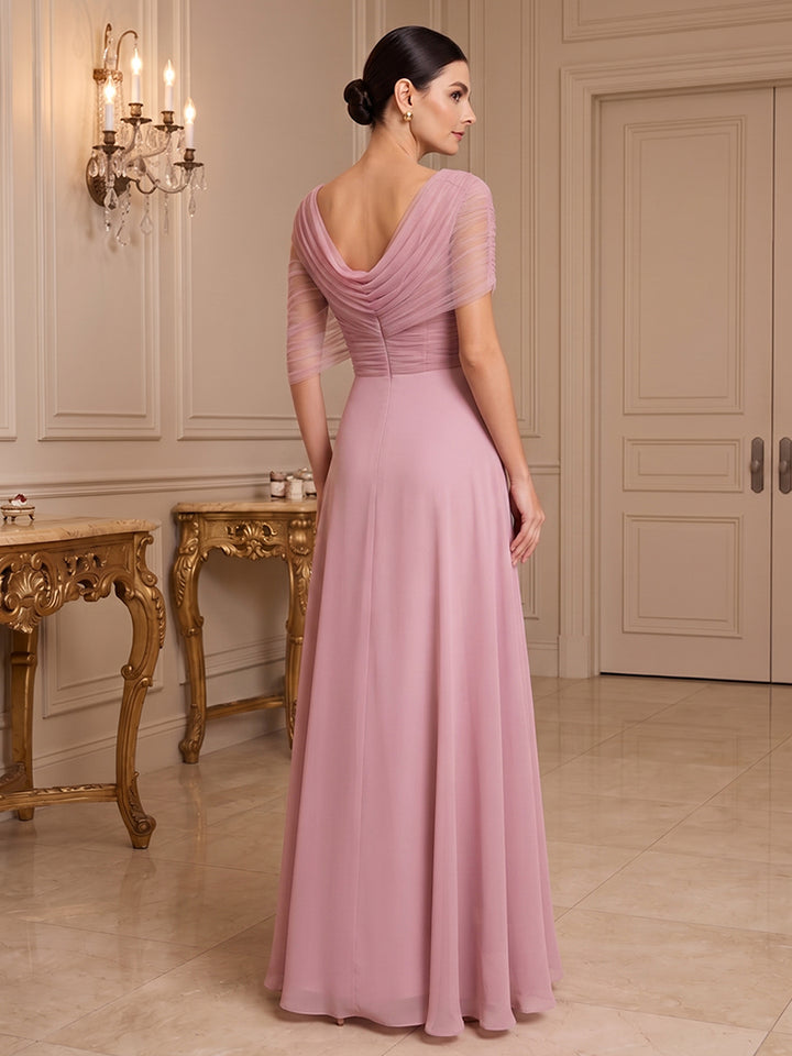 Chiffon A Line One Shoulder with Cape Formal Dresses