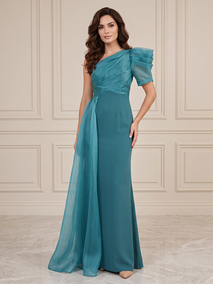 Chiffon A Line One Shoulder Ruched Bodice Formal Dresses