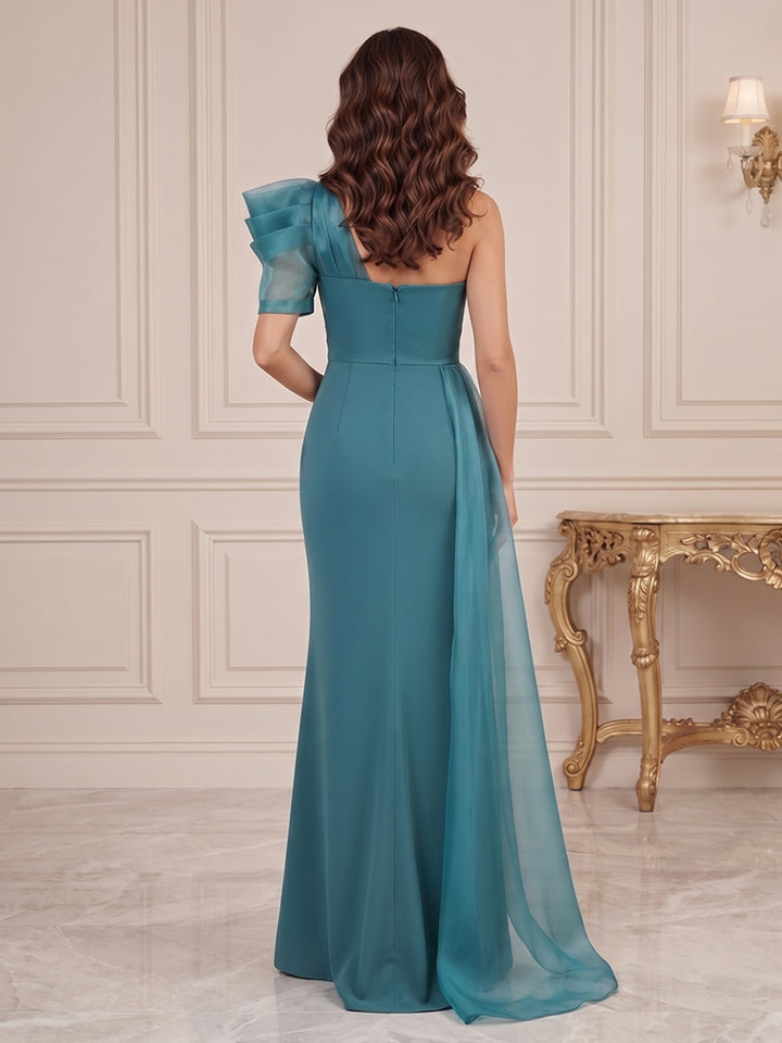 Chiffon A Line One Shoulder Ruched Bodice Formal Dresses