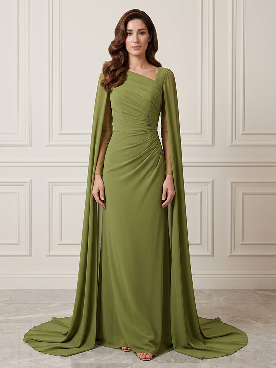 Chiffon Sheath One Shoulder Ruched Waist Formal Dresses