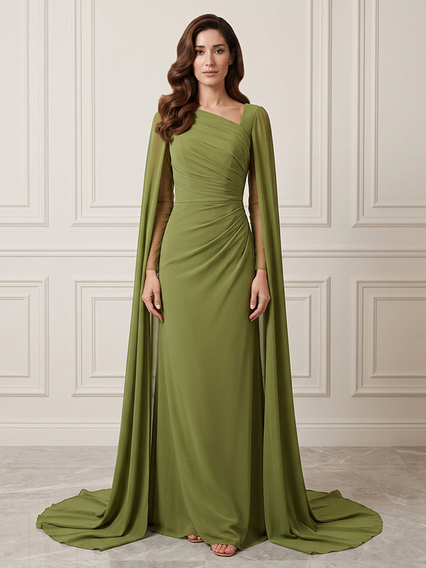 Chiffon Sheath One Shoulder Ruched Waist Formal Dresses