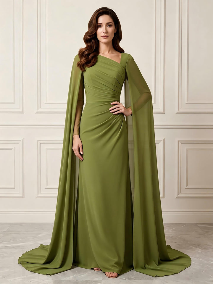 Chiffon Sheath One Shoulder Ruched Waist Formal Dresses