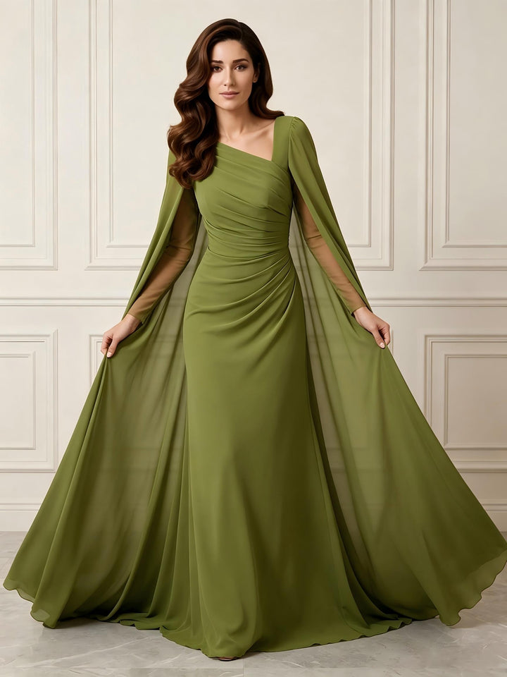 Chiffon Sheath One Shoulder Ruched Waist Formal Dresses
