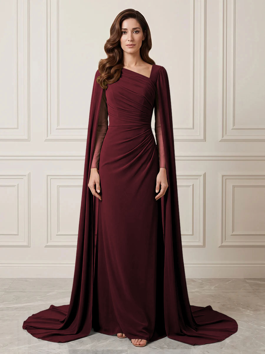 Chiffon Sheath One Shoulder Ruched Waist Formal Dresses