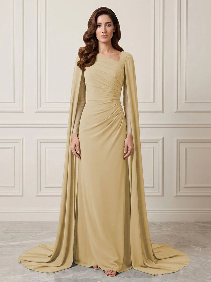 Chiffon Sheath One Shoulder Ruched Waist Formal Dresses