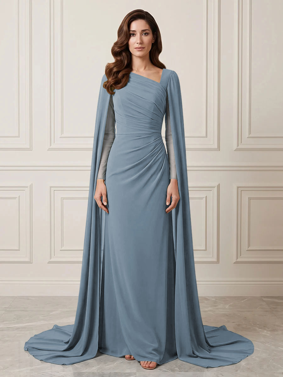 Chiffon Sheath One Shoulder Ruched Waist Formal Dresses