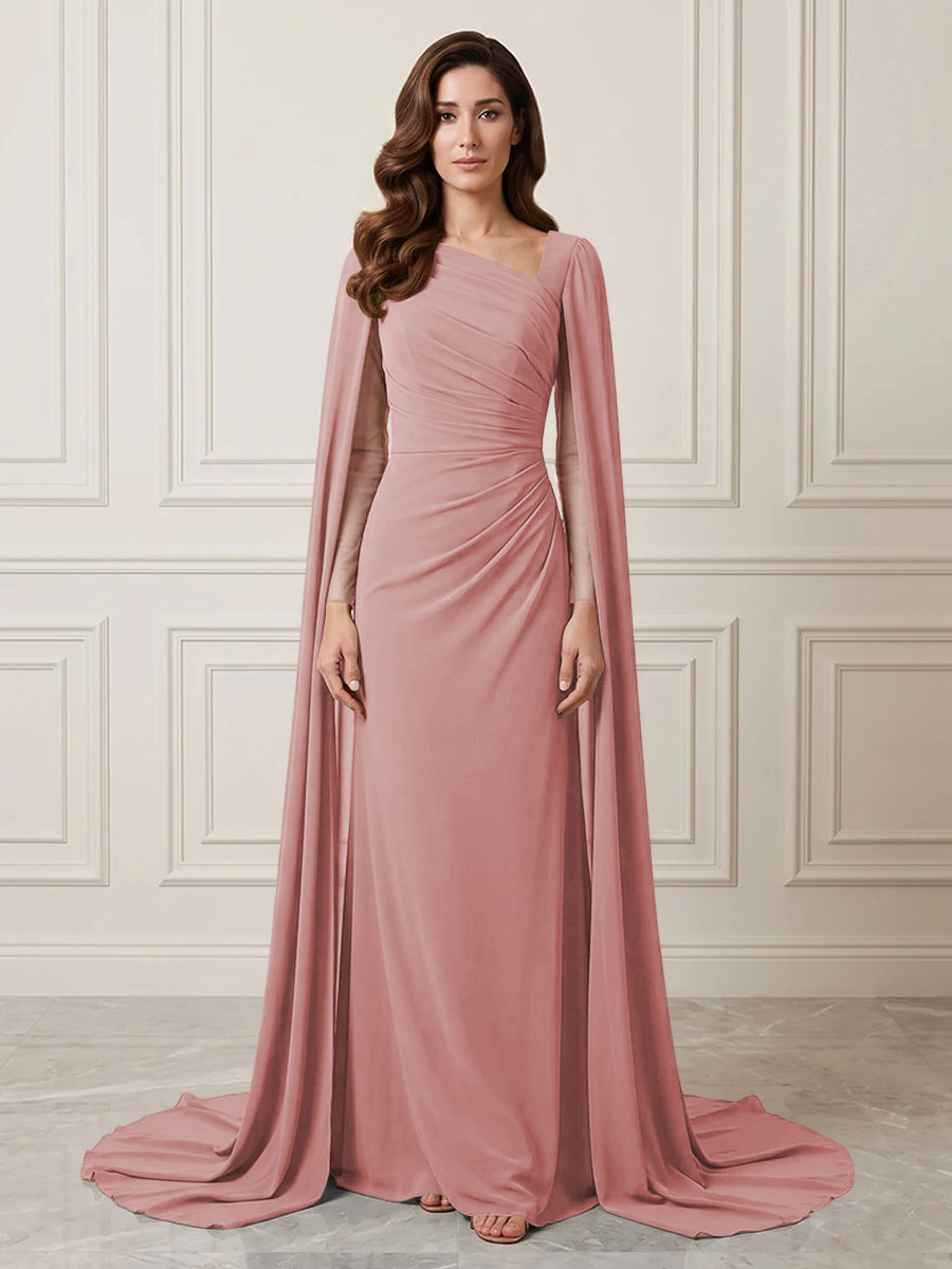 Chiffon Sheath One Shoulder Ruched Waist Formal Dresses