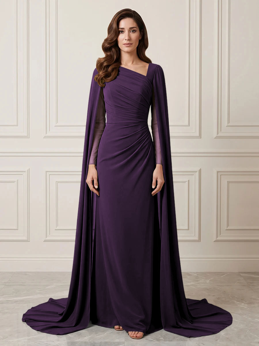 Chiffon Sheath One Shoulder Ruched Waist Formal Dresses