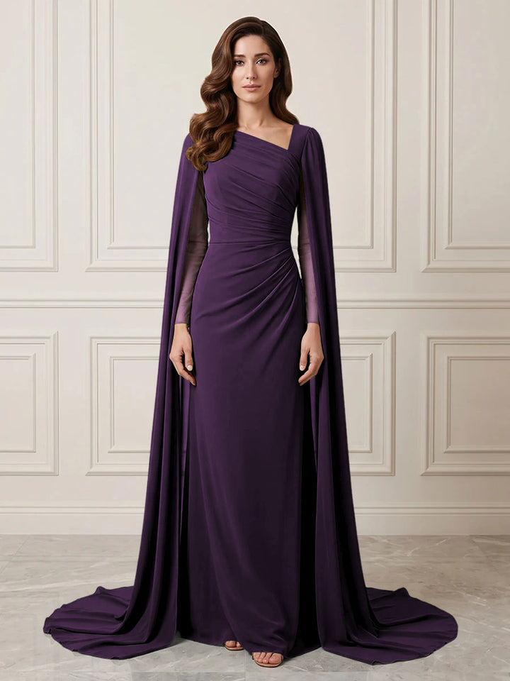 Chiffon Sheath One Shoulder Ruched Waist Formal Dresses