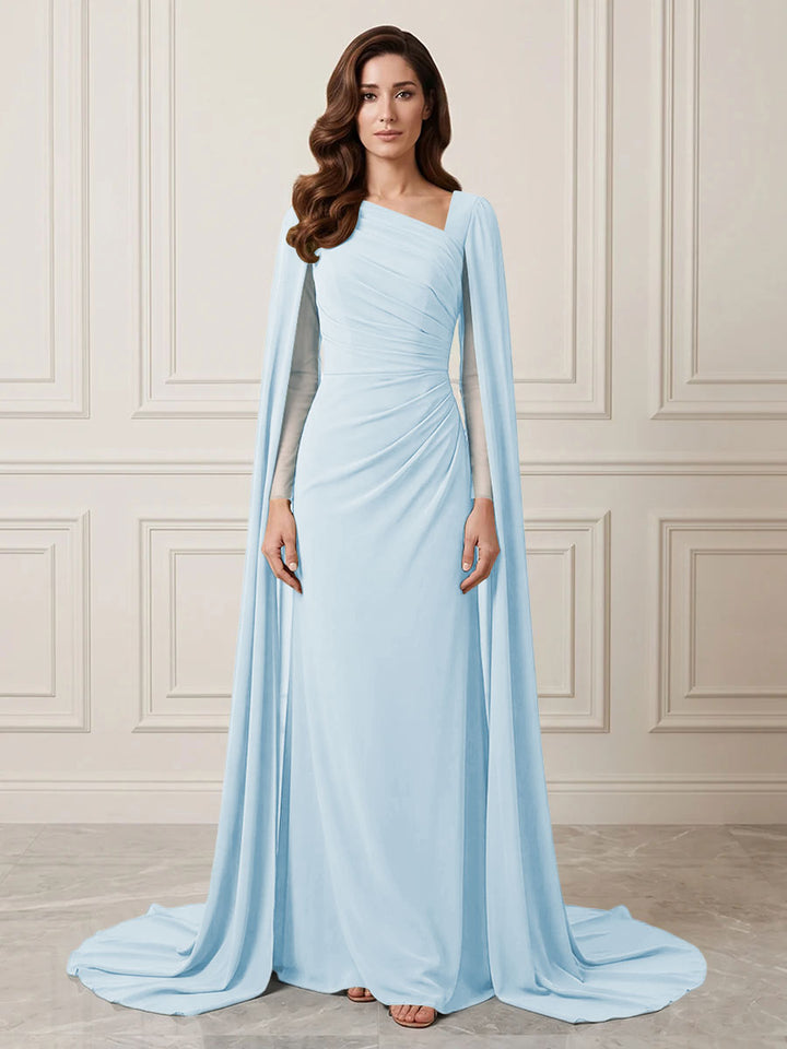 Chiffon Sheath One Shoulder Ruched Waist Formal Dresses