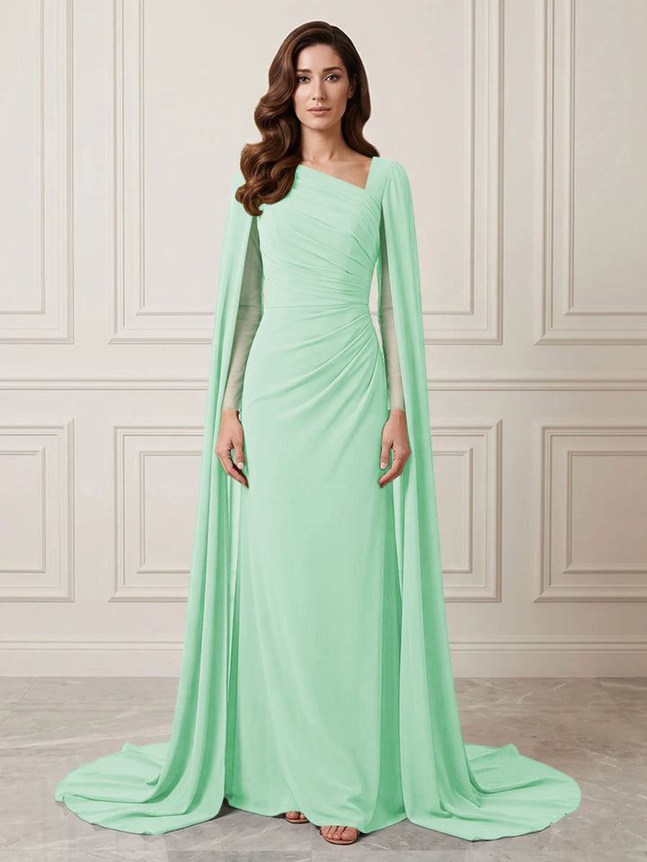Chiffon Sheath One Shoulder Ruched Waist Formal Dresses