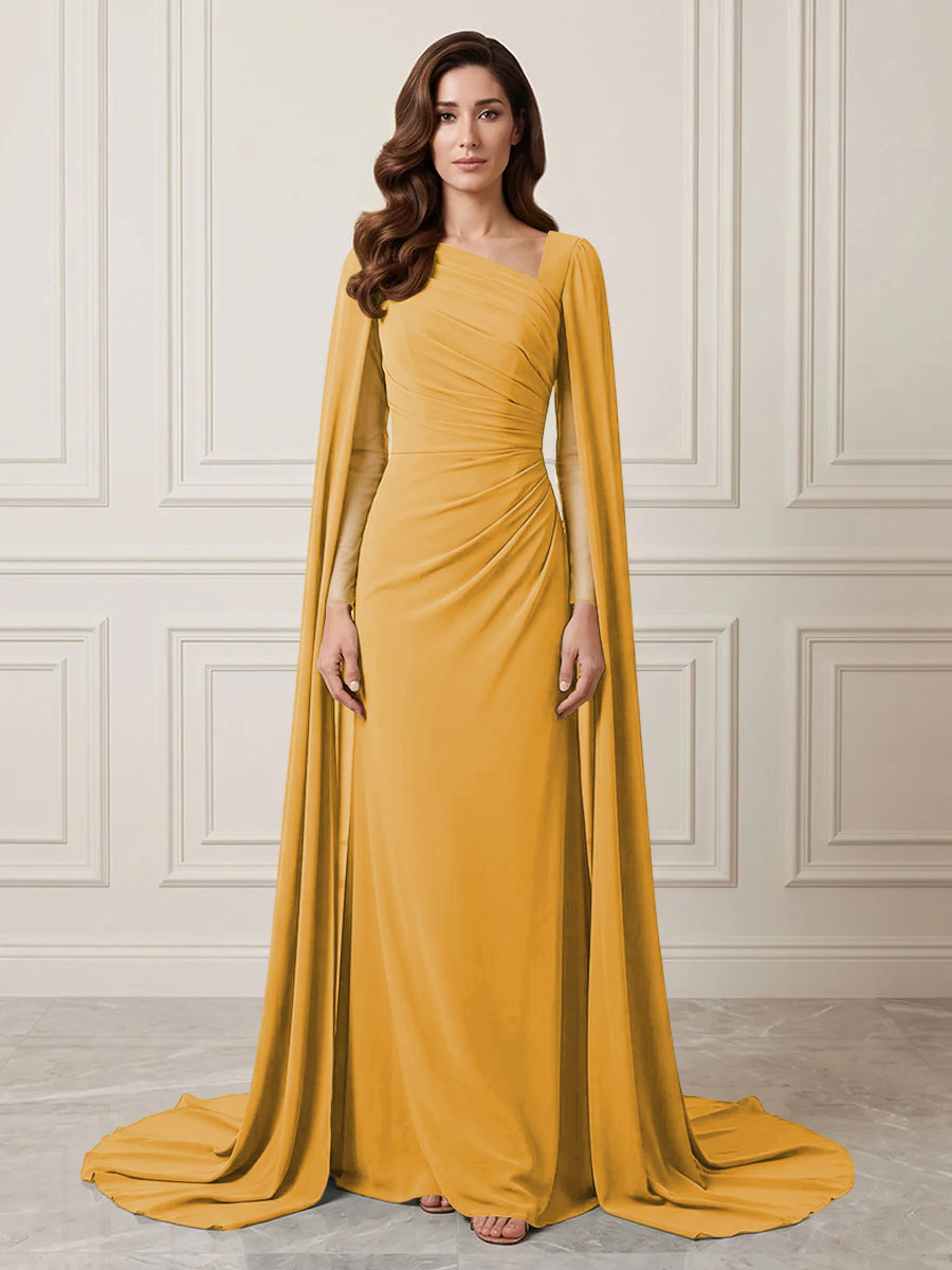 Chiffon Sheath One Shoulder Ruched Waist Formal Dresses