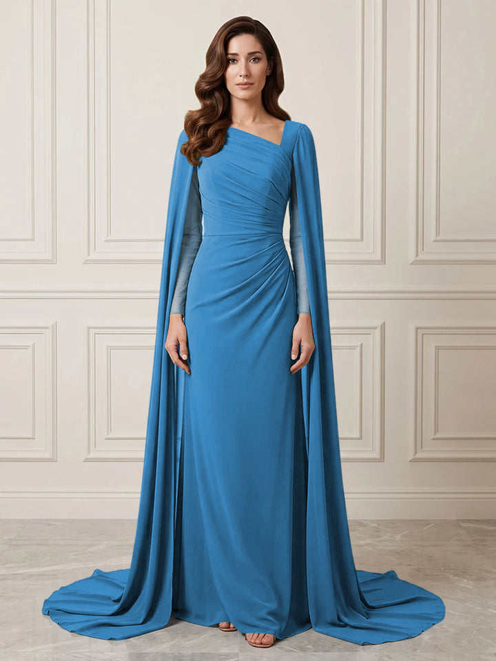 Chiffon Sheath One Shoulder Ruched Waist Formal Dresses