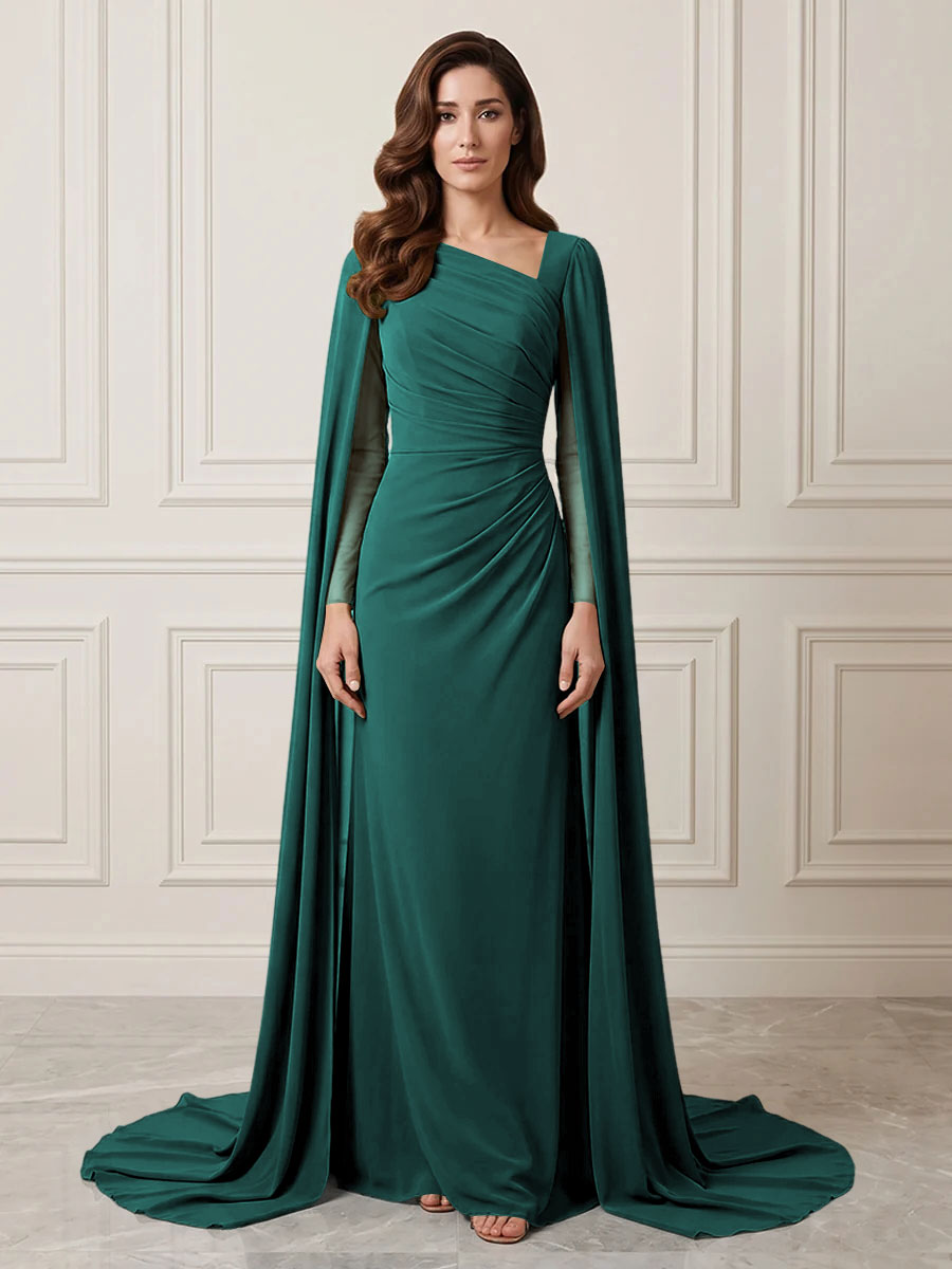 Chiffon Sheath One Shoulder Ruched Waist Formal Dresses