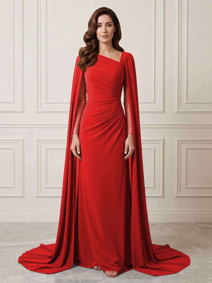 Chiffon Sheath One Shoulder Ruched Waist Formal Dresses
