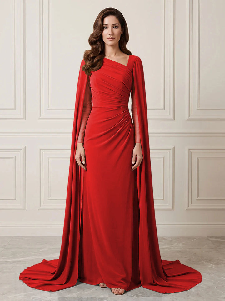 Chiffon Sheath One Shoulder Ruched Waist Formal Dresses