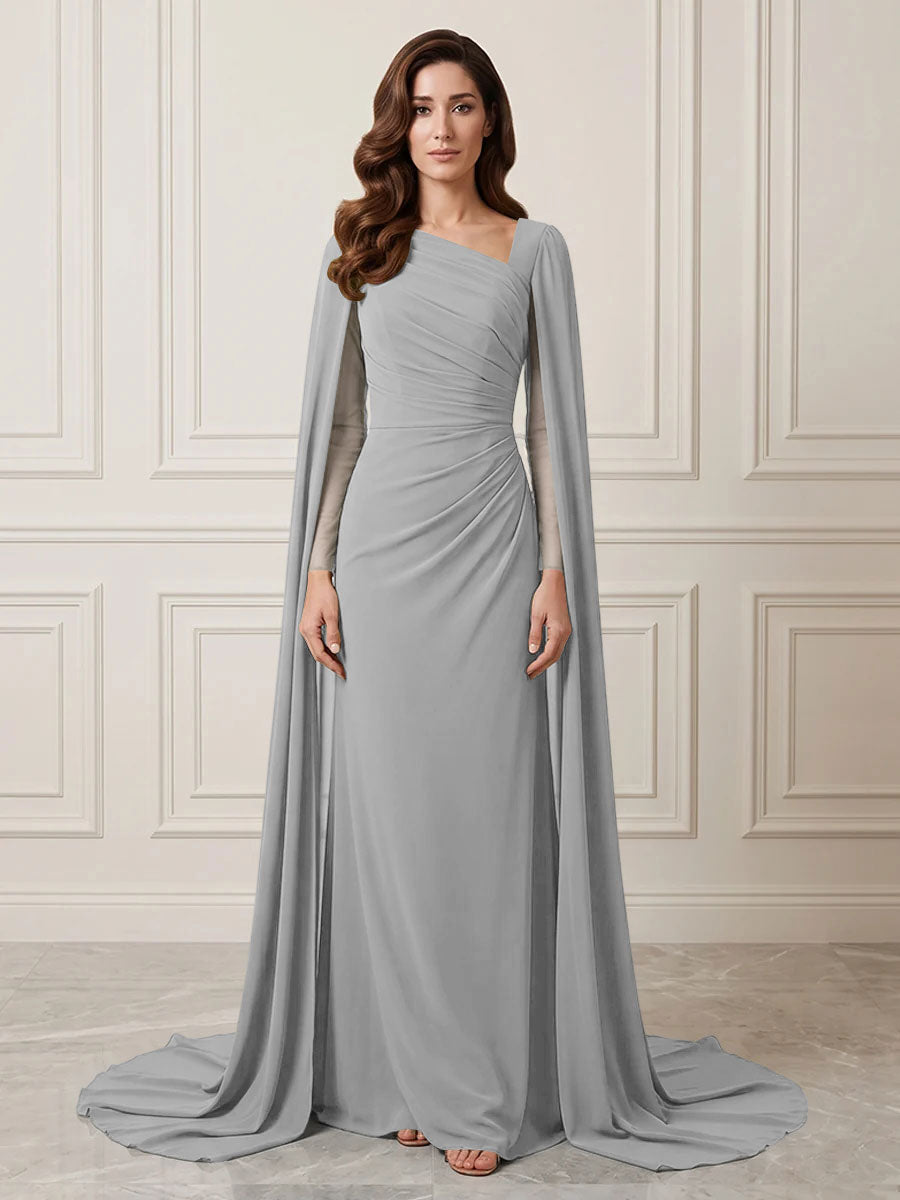 Chiffon Sheath One Shoulder Ruched Waist Formal Dresses