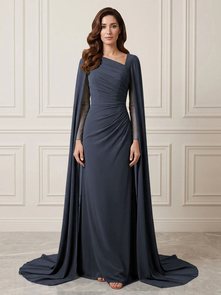 Chiffon Sheath One Shoulder Ruched Waist Formal Dresses