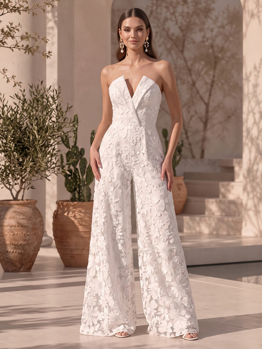 Laces A Line Strapless Lace Appliques Formal Jumpsuit