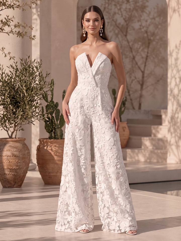 Laces A Line Strapless Lace Appliques Formal Jumpsuit