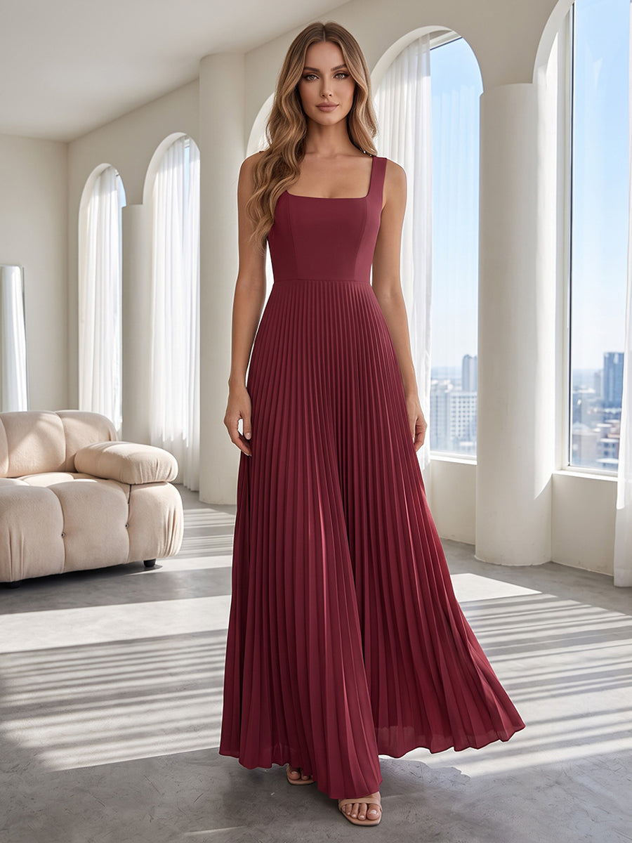 Chiffon A Line Square Neck Pleats Formal Dresses