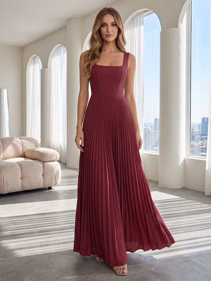Chiffon A Line Square Neck Pleats Formal Dresses