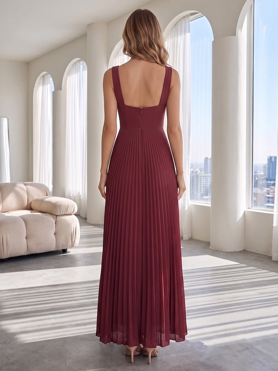Chiffon A Line Square Neck Pleats Formal Dresses