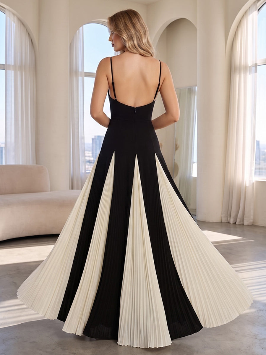 Satin A Line Spaghetti Straps Splicing Formal Dresses
