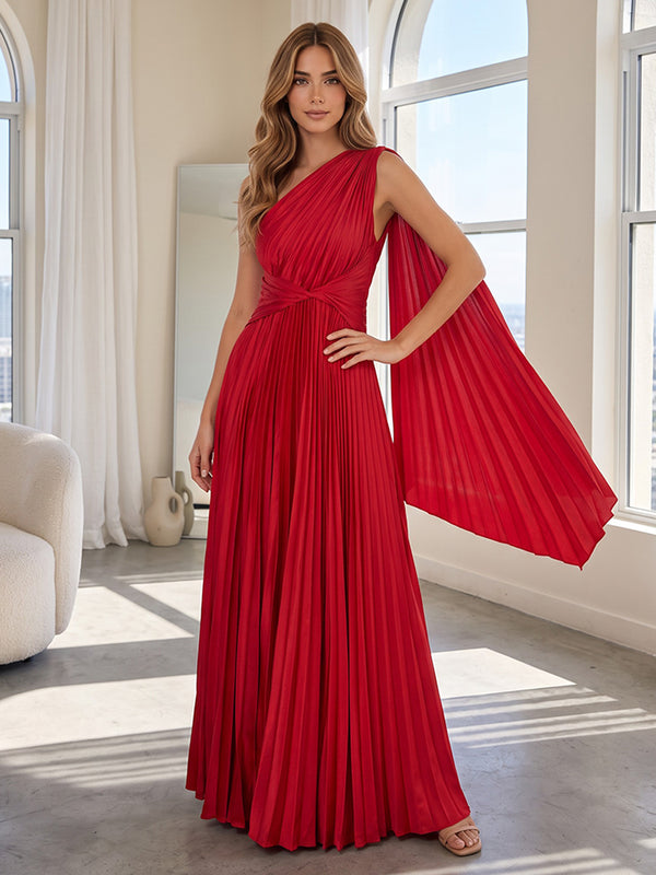 Chiffon A Line One Shoulder Ruched Waist Sash Formal Dresses