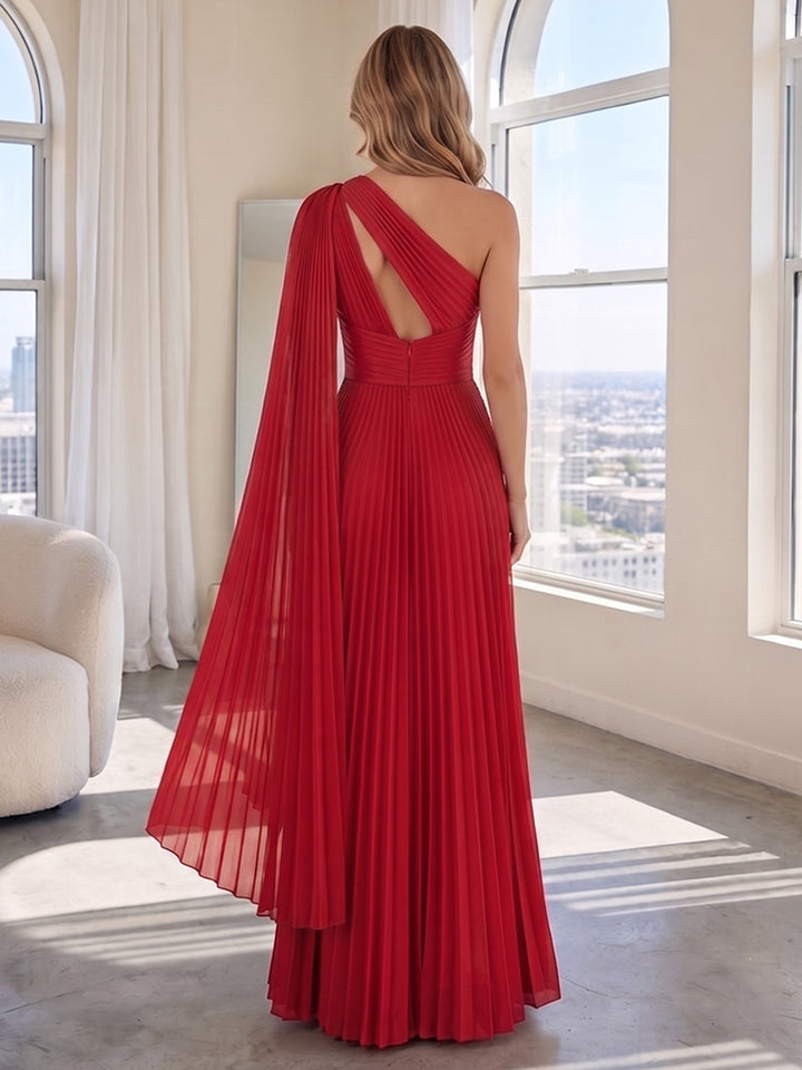 Chiffon A Line One Shoulder Ruched Waist Sash Formal Dresses