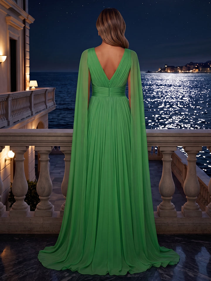 Chiffon A Line V Neck Ruched Waist Sash Formal Dresses