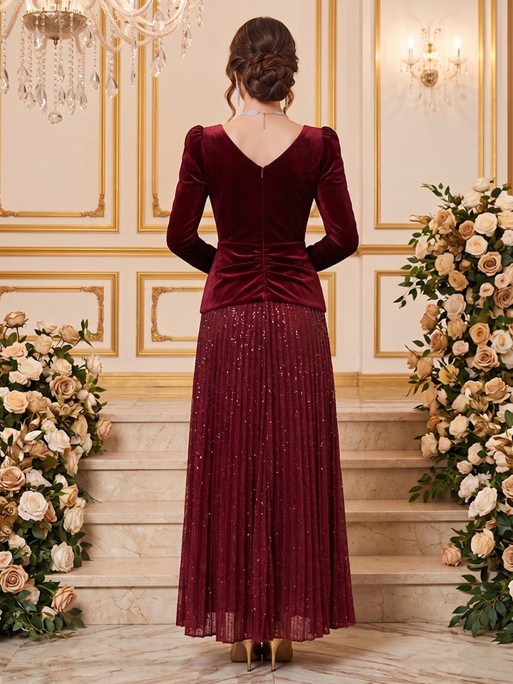 Velvet A Line Square Neck Floor Length Pleats Formal Dresses
