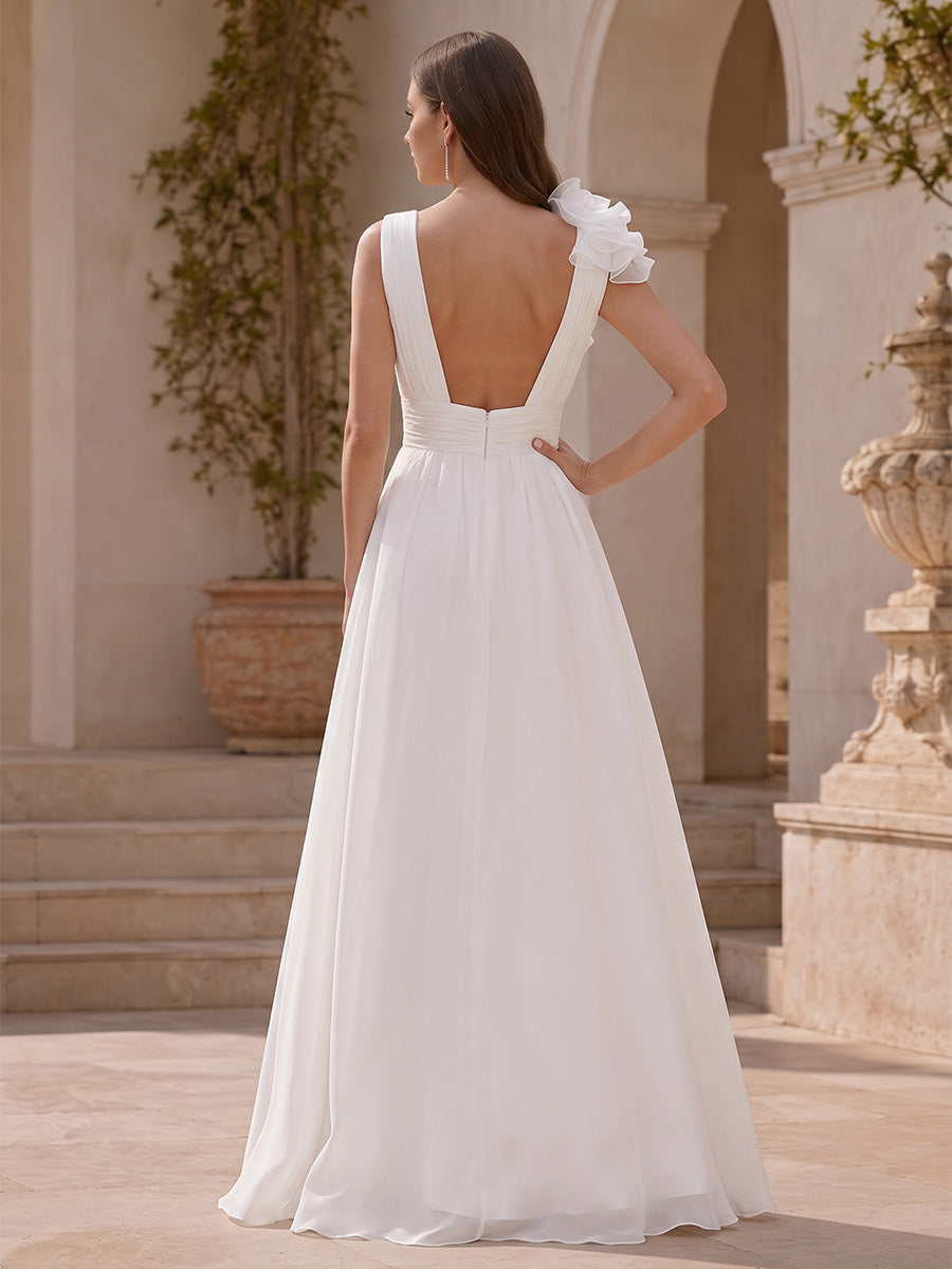 Chiffon A Line V Neck Floor Length Ruffles Formal Dresses