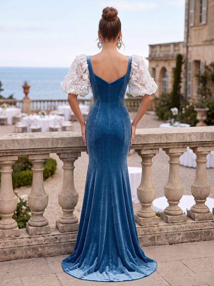 Velvet Mermaid Sweetheart Floor Length Splicing Formal Dresses