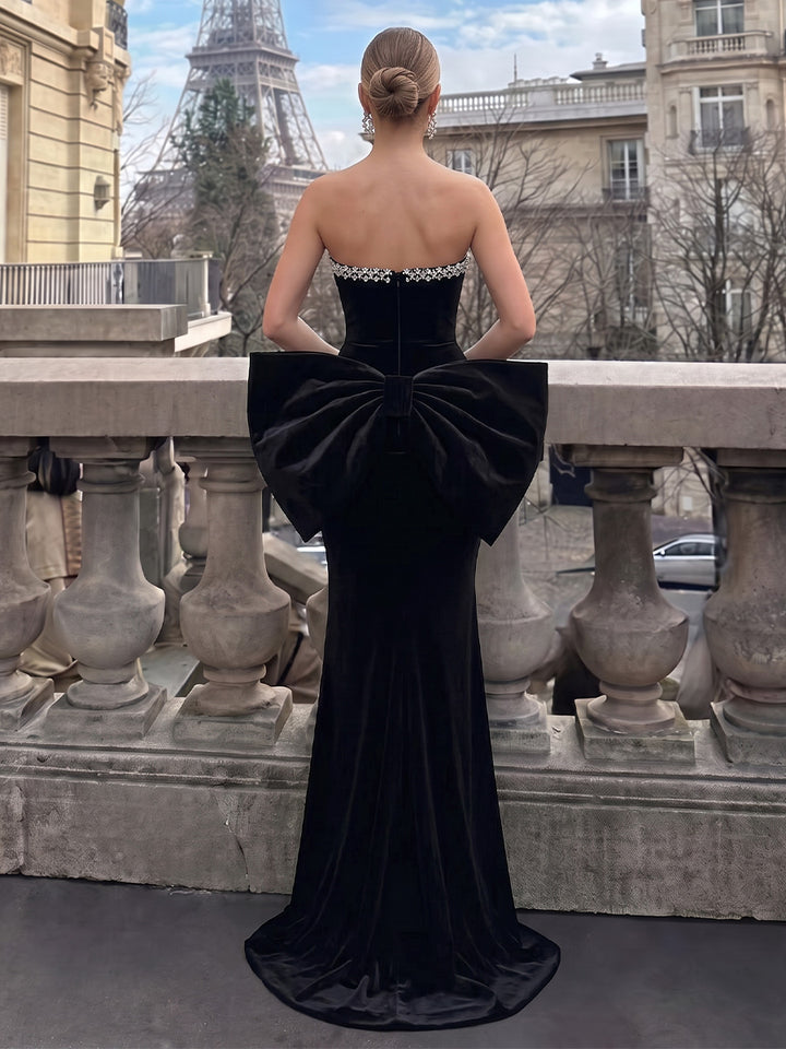 Velvet Mermaid Strapless Floor Length Beading Formal Dresses