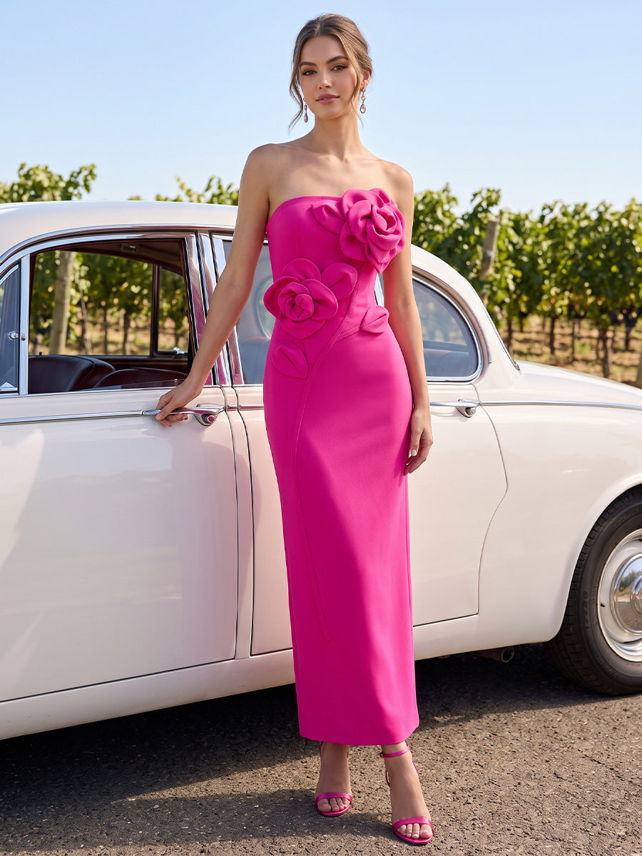 Satin Sheath Strapless Fitted Waist Formal Dresses