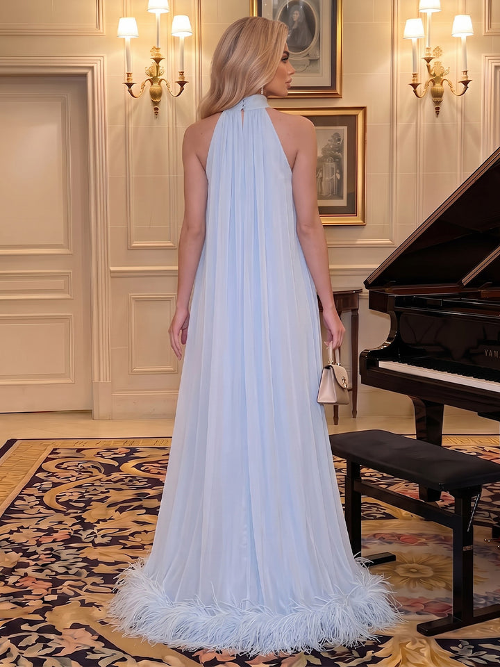 Chiffon Kaftan Halter Floor Length Side Slit Formal Dresses