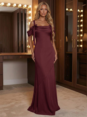 Sheath Off the Shoulder Sleeveless Simple Formal Dresses with Bow