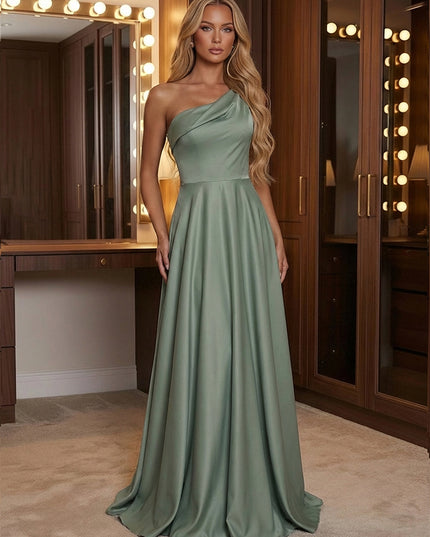 A Line One Shoulder Pleated Minimalist Formal Dresses