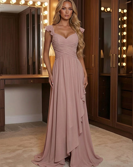 A Line Sweetheart Ruched Floor Length Bridesmaid Dresses with Ruffles