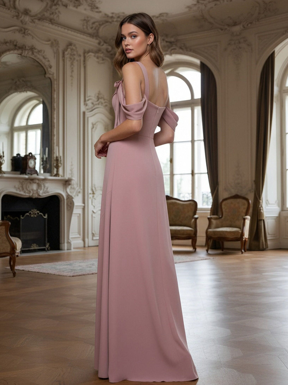 Off the Shoulder Mermaid Long Bridesmaid Dresses with Bow